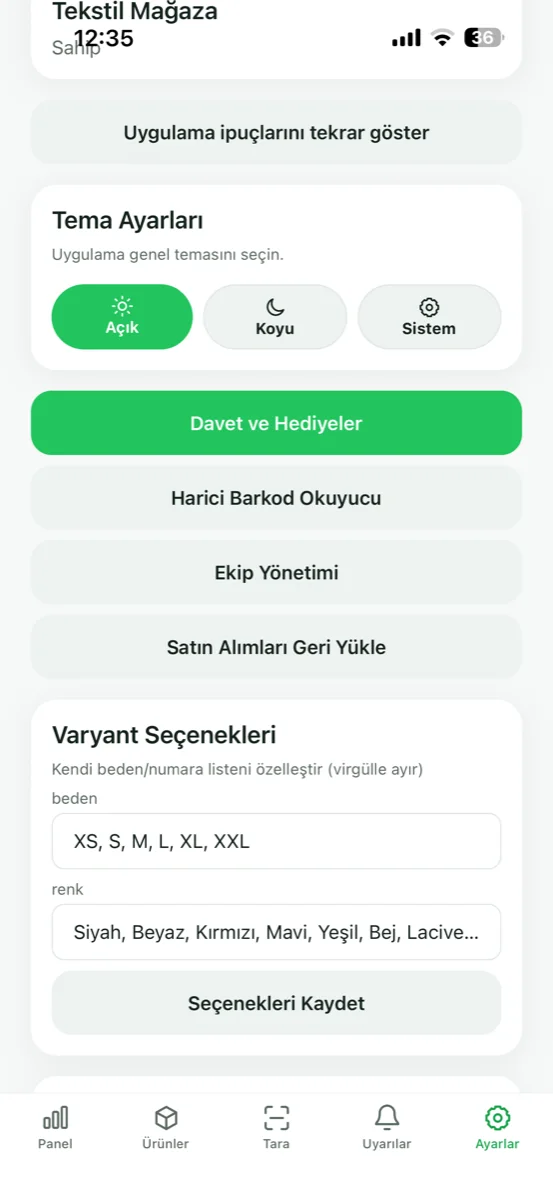 Industry-specific variant templates and theme settings